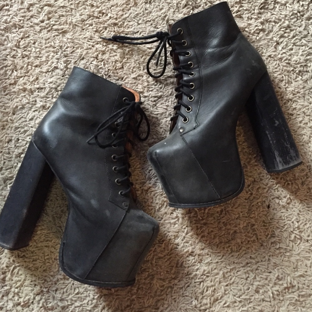 Jeffrey Campbell big lita black platform boots 7